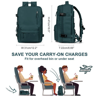 Women's Travel Backpack | Water-Repellent Nylon, 35L | USB Charging Port & Anti-Theft Rear Pocket