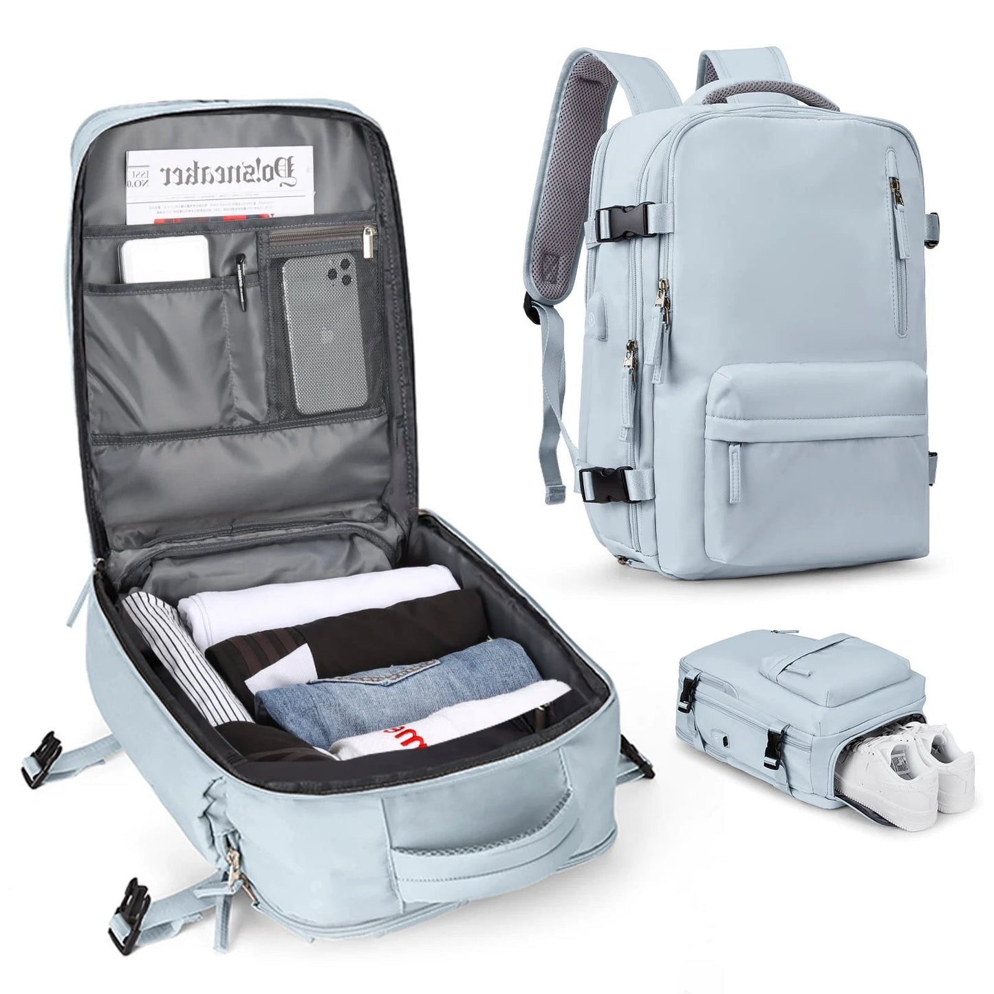 Women's Travel Backpack | Water-Repellent Nylon, 35L | USB Charging Port & Anti-Theft Rear Pocket