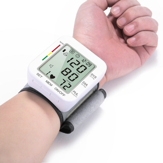 Wrist Blood Pressure Monitor | Backlit LCD & Voice Broadcast | Dual Memory & Travel-Friendly