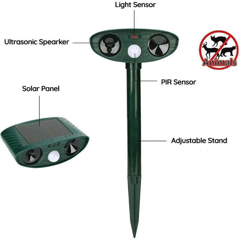Yard Armadillo Repeller | Motion-Activated Ultrasonic | Solar-Powered, 30 ft Range
