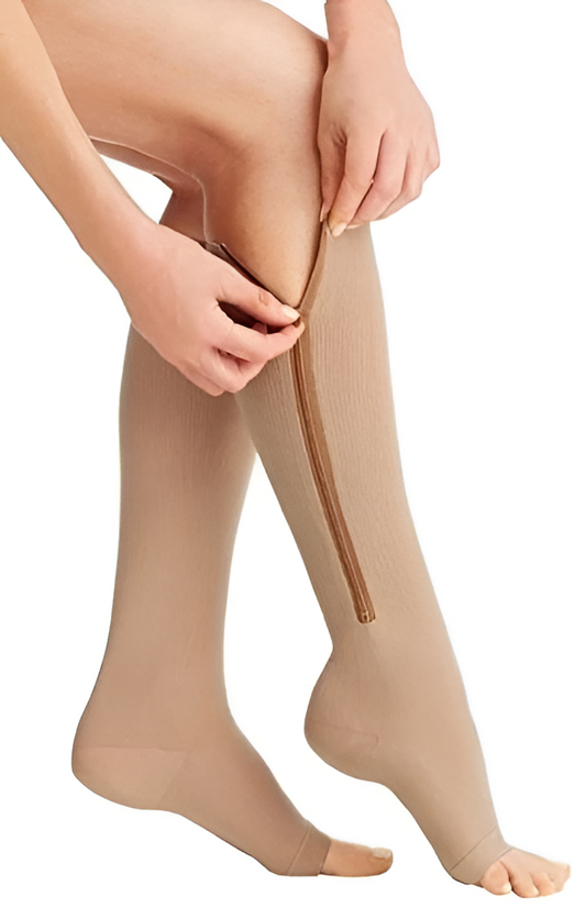 Zippered Compression Socks | Graduated 20–30 mmHg | Open-Toe & Zipper Guard