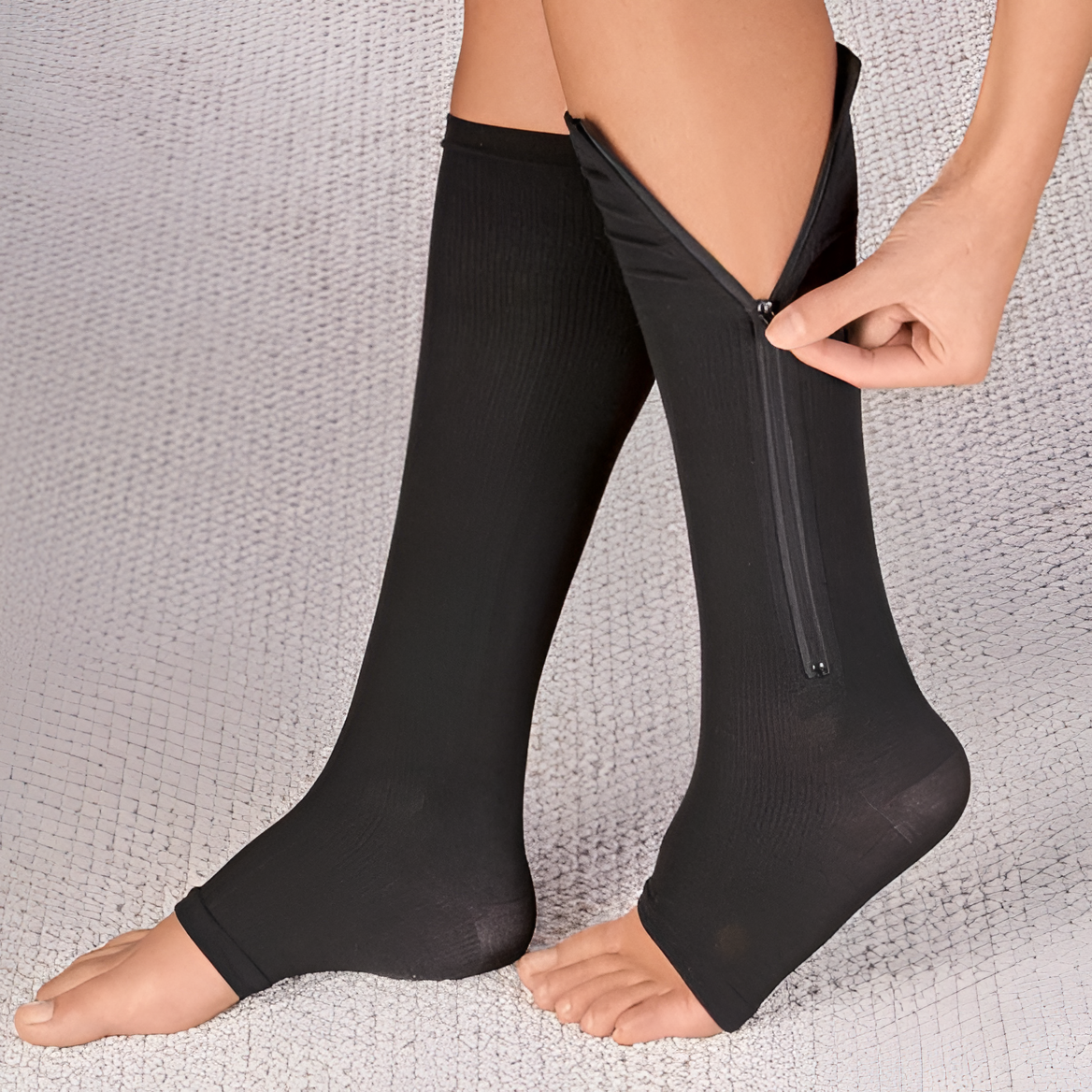 Zippered Compression Socks | Graduated 20–30 mmHg | Open-Toe & Zipper Guard