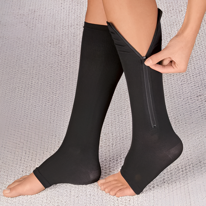 Zippered Compression Socks | Graduated 20–30 mmHg | Open-Toe & Zipper Guard