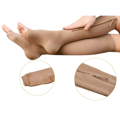 Zippered Compression Socks | Graduated 20–30 mmHg | Open-Toe & Zipper Guard