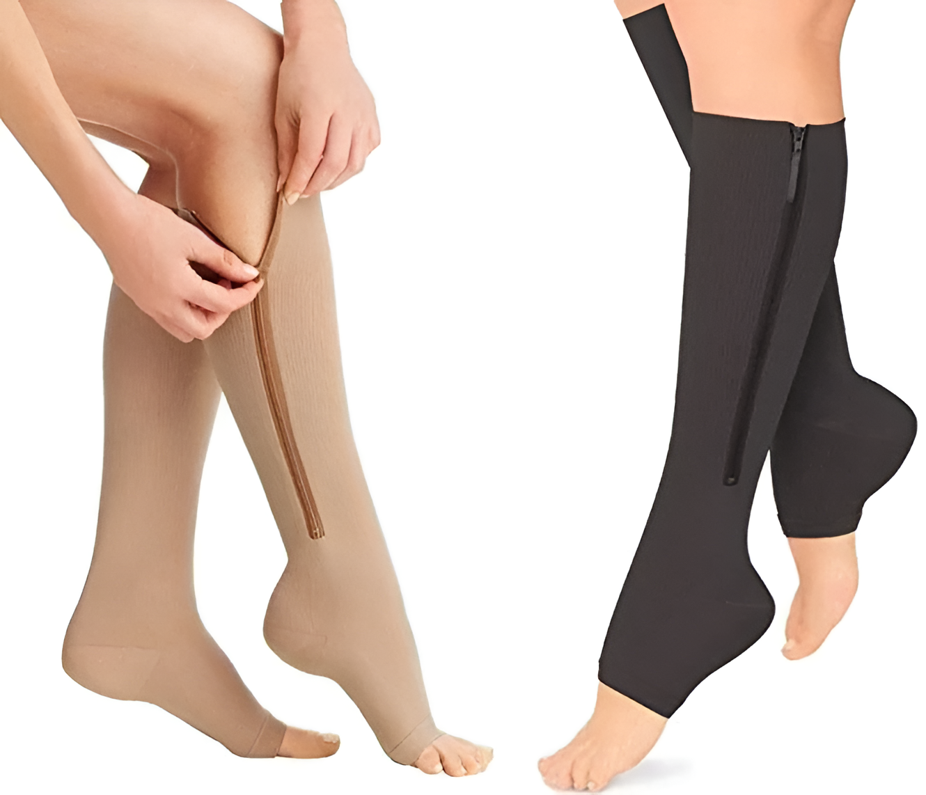 Zippered Compression Socks | Graduated 20–30 mmHg | Open-Toe & Zipper Guard