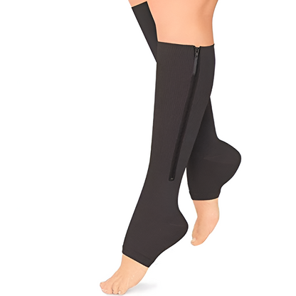 Zippered Compression Socks | Graduated 20–30 mmHg | Open-Toe & Zipper Guard
