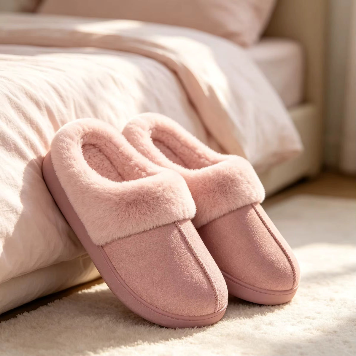 Slippers Faux-Fur Lined Memory Foam & Slip-Resistant
