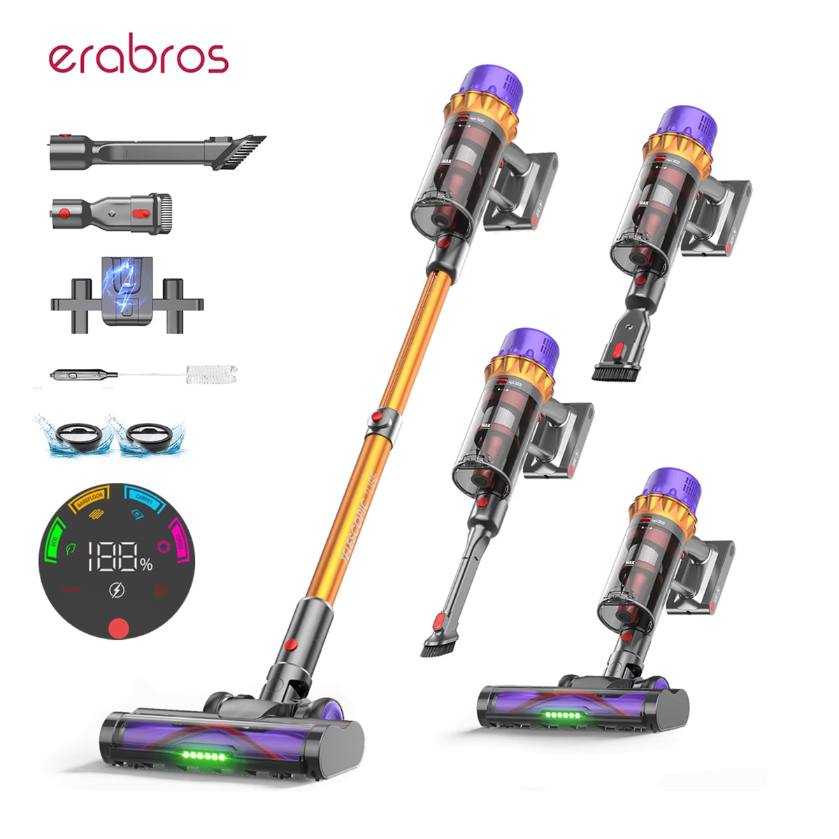 Cordless Vacuum Brushless Motor Turbo Suction 80 Min Runtime
