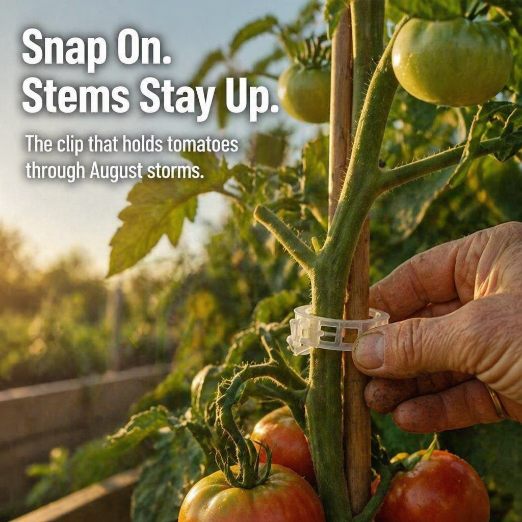 VerdiClip™ — Keep Tomatoes Upright, Skip the Twist Ties, Protect Every Stem from Breaking