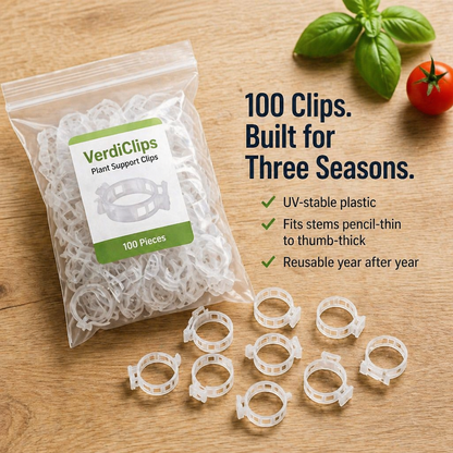 VerdiClip™ — Keep Tomatoes Upright, Skip the Twist Ties, Protect Every Stem from Breaking