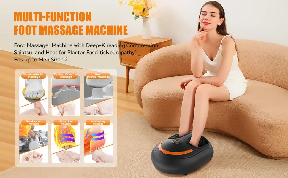 Foot Massager with Heat and Air Compression – 4 Settings, 5 Levels, Vibration, LCD Screen & Remote Control