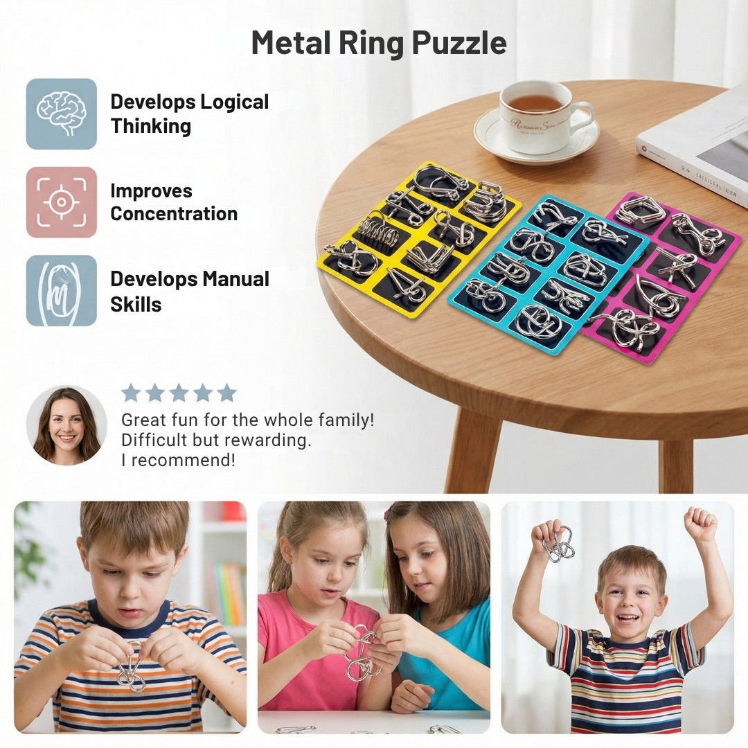 NeuroLuxe™ Metal Ring Puzzle Set — Ignite Your Mind Anytime, Anywhere, and Crush Every Challenge