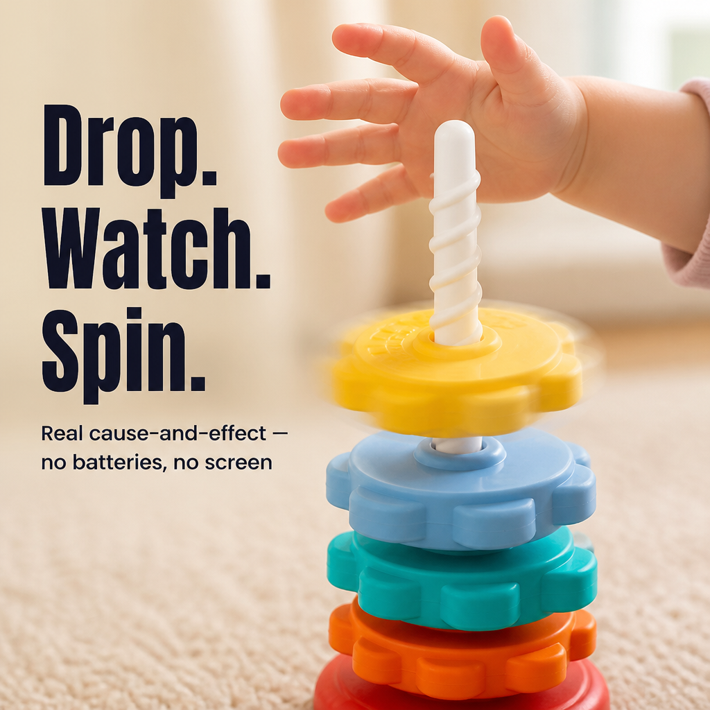 RadiantSpin™ Tower — Drop, Spin & Stack: The Screen-Free Plaything Toddlers Crave