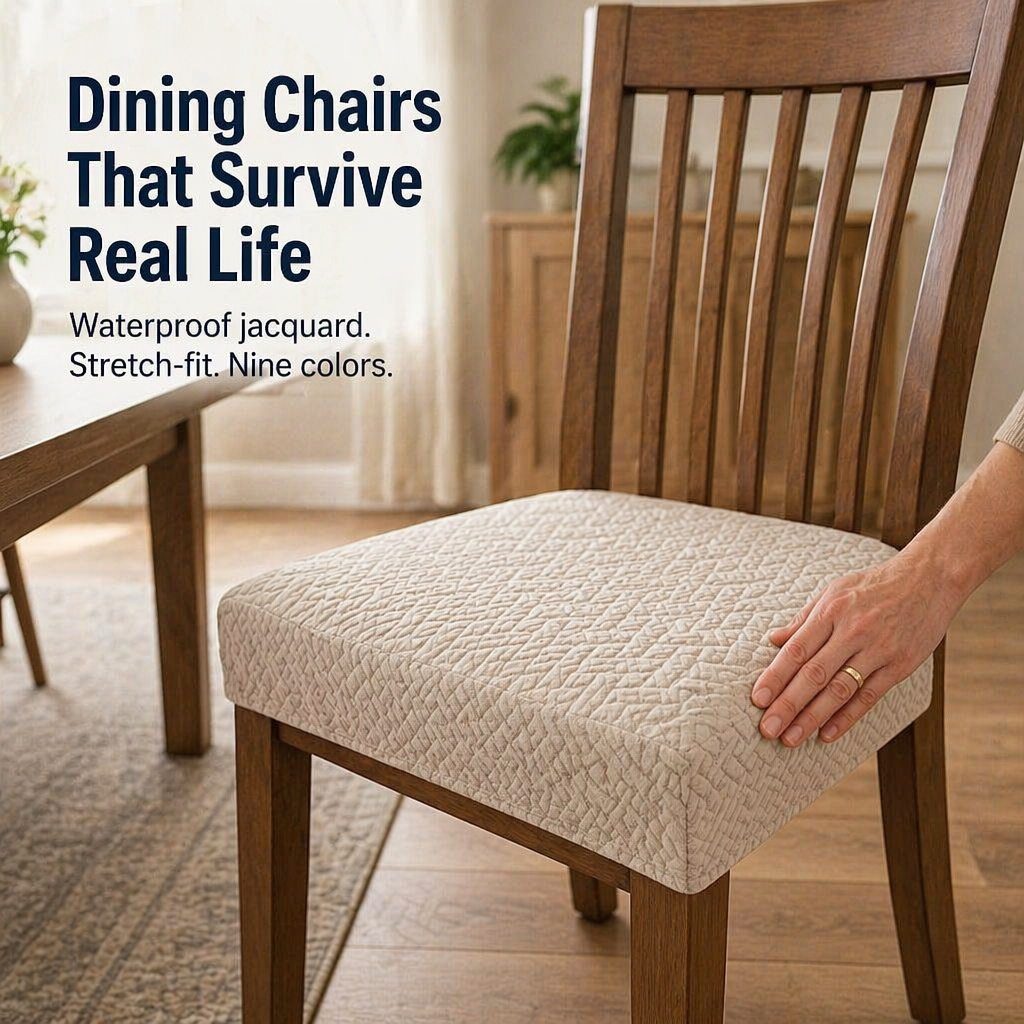SlipGuard™ Jacquard Chair Covers — Protect Every Seat Against Spills, Stains & Sticky Fingers