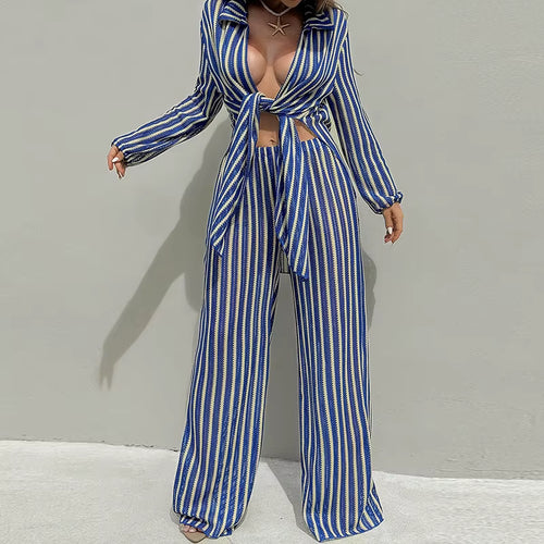 Shirt & Pants Set Striped Loose Fit High Waist