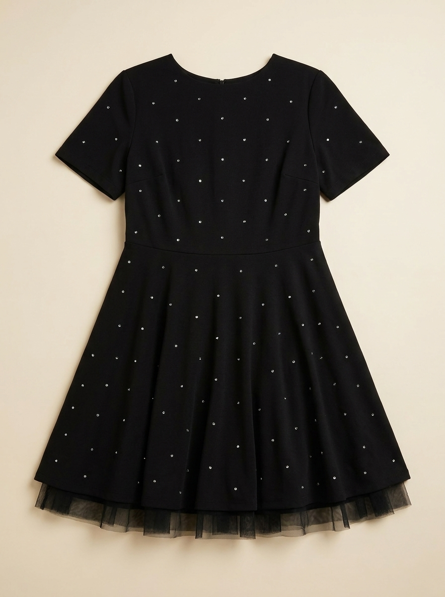 LuxeCurve™ – A-Line Mini Dress with Crystal Accents and Tulle Trim
