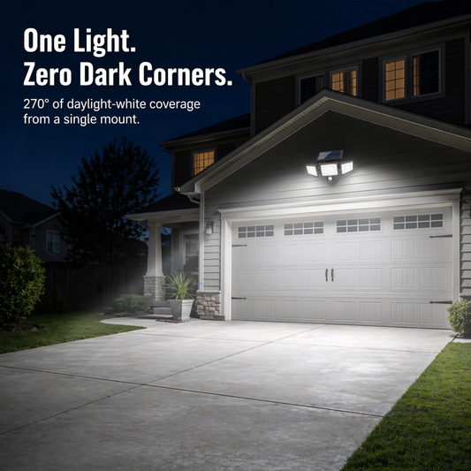 LumaRay™ — Brighten Every Shadowy Spot With 270° Motion-Activated Solar Lighting
